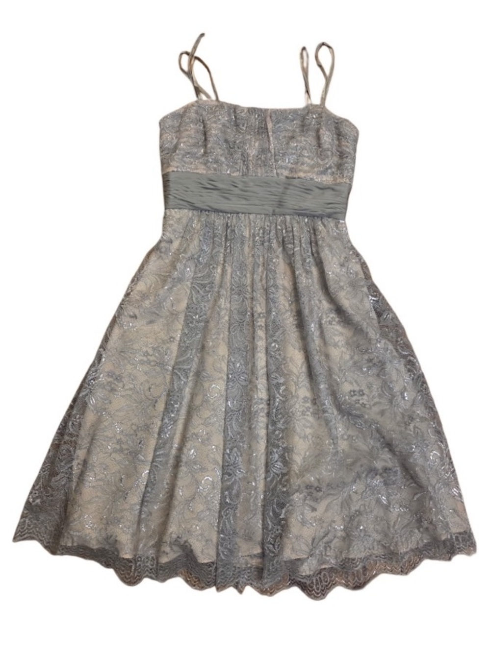 BCBGMaxAzria Silver Lace Spaghetti-Strap Cocktail Dress